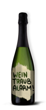B8 Jubilaeum Sektflasche mit Feinstaub-Etikett