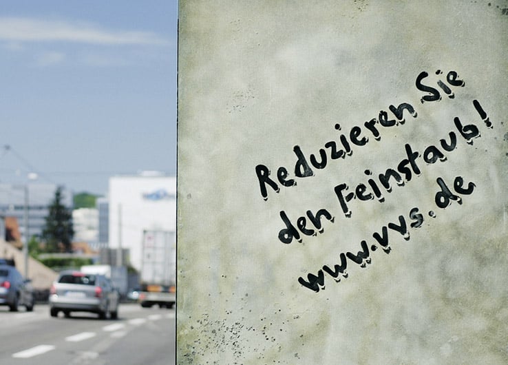 VVS Kampagne Feinstaub reduzieren in Feinstaub geschrieben